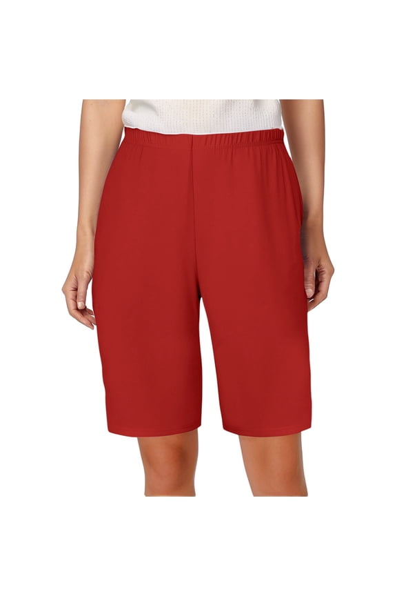 Shorts For Women Summer Solid Color Elastic High Waist Comfortable Casual Plus Size Shorts Sportswear,Red,XL