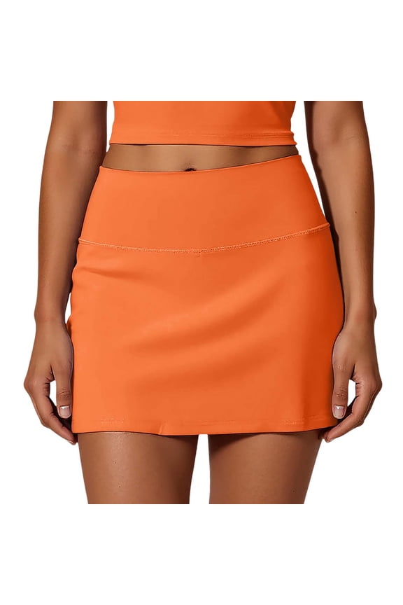 Shorts For Women Summer Solid Color Elastic High Waist Sports Casual Tennis Fitness Yoga Shorts Workwear,Orange,S