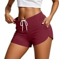 thumbnail image 1 of MIXUE Shorts For Women Summer Solid Color Elastic Waist Drawstring With Pockets Workout Yoga Shorts Daily-Wear,Red,S, 1 of 5