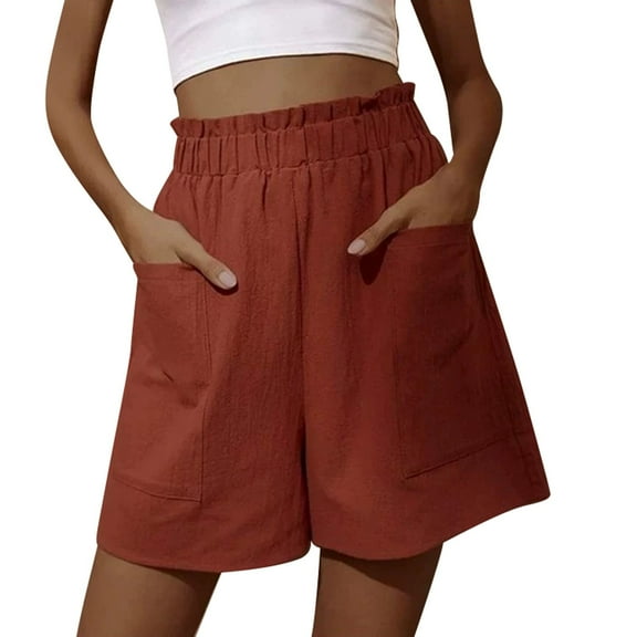 MIXUE Shorts For Women Summer Solid Color Elastic Waist Fashion Linen Loose Pockets Casual Plus Size Womens Shorts Streetwear,Green,S