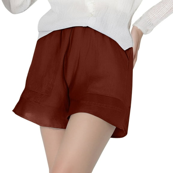 MIXUE Shorts For Women Summer Solid Color High Waist Breathable Casual Loose Fit Pleated Straight Leg Womens Shorts Holiday Wear,Red,S