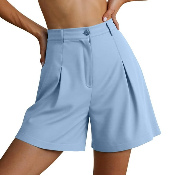 MIXUE Shorts For Women Summer Solid Color Knee Length Casual Wide Leg Elastic Pockets Womens Shorts Daily-Wear,Blue,XL
