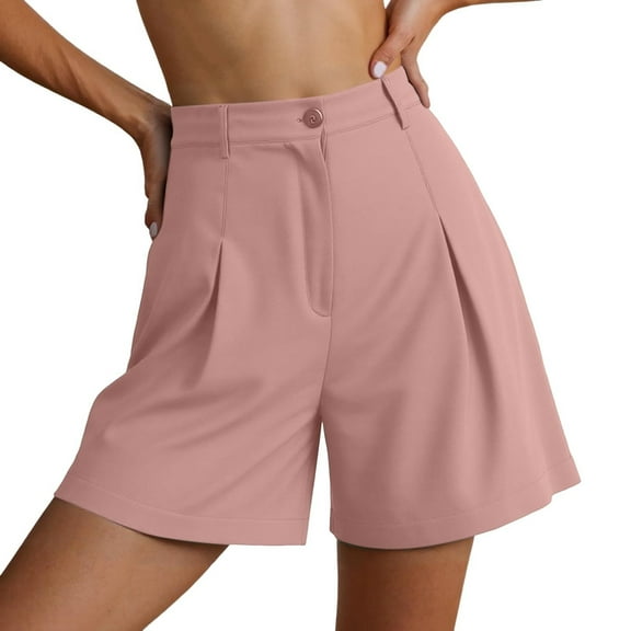 MIXUE Shorts For Women Summer Solid Color Knee Length Casual Wide Leg Elastic Pockets Womens Shorts Daily-Wear,Pink,XXL