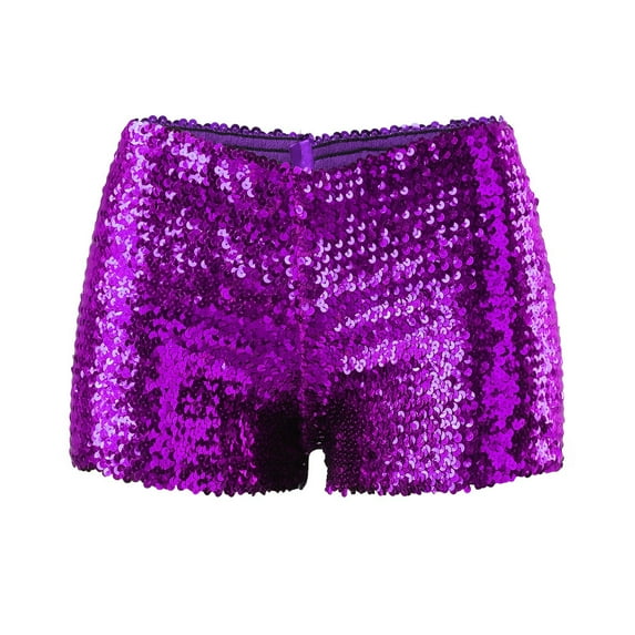 MIXUE Shorts For Women Summer Solid Color Sequins Mini Womens Shorts Beachwear,Purple,S