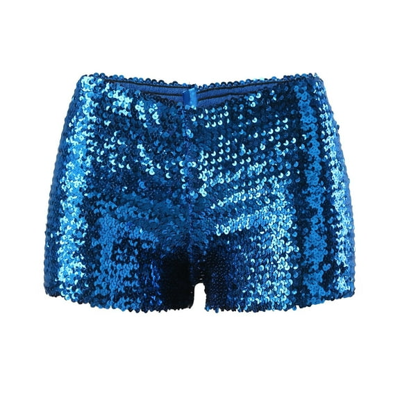 MIXUE Shorts For Women Summer Solid Color Sequins Mini Womens Shorts Streetwear,Blue,M