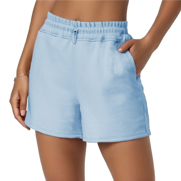 MIXUE Shorts For Women Summer Solid Color Soft Relaxed Adjustable High Waist Casual Pockets Womens Shorts Beachwear,Blue,S