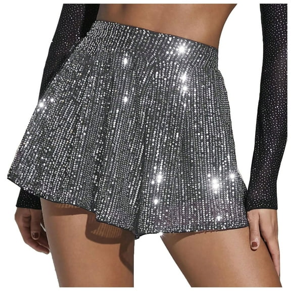 MIXUE Shorts For Women Summer Solid Color Sparkling Sequined Sparkling Womens Shorts Outwear,Gray,XL