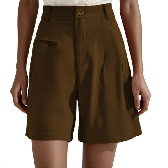 MIXUE Shorts For Women Summer Solid Color Trendy Elastic High Waisted Wide Leg Business Casual Pockets Womens Shorts Holiday Wear,Brown,XL