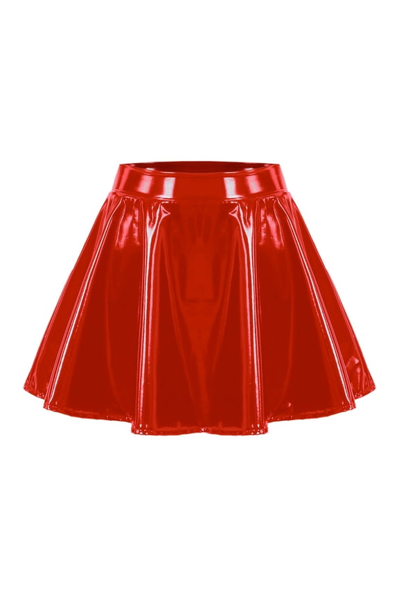 Skirts For Women Summer Leather Solid Color Pleated Elastic High Waist Mini Skirt Streetwear,Red,XXXXL