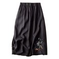 thumbnail image 1 of MIXUE Skirts For Women Summer Linen Floral Embroidered Elastic High Waist A Line Vintage Maxi Skirt Activewear,Black,M, 1 of 3