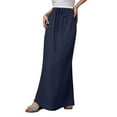 thumbnail image 1 of MIXUE Skirts For Women Summer Linen Solid Color Elastic Waist Drawstring A Line Boho Maxi Skirt Beachwear,Blue,L, 1 of 7
