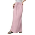 thumbnail image 1 of MIXUE Skirts For Women Summer Linen Solid Color Elastic Waist Drawstring A Line Maxi Skirt Holiday Wear,Pink,M, 1 of 7