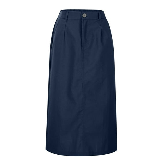 MIXUE Skirts For Women Summer Linen Solid Color High Waist A Line Pockets Midi Maxi Skirt Workwear,Blue,L
