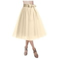 thumbnail image 1 of MIXUE Skirts For Women Summer Mesh Solid Color Elastic High Waist A Line Ruffled Tutu Skirt Holiday Wear,Beige,One Size, 1 of 8