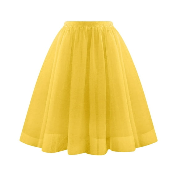 MIXUE Skirts For Women Summer Mesh Solid Color Elastic High Waist Pleated A Line Mini Tennis Skirt Streetwear,Yellow,S