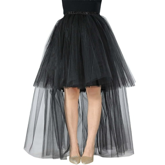 MIXUE Skirts For Women Summer Mesh Solid Color Layered High Waist A Line Elegant Midi Casual Performance Skirt Workwear,Black,One Size