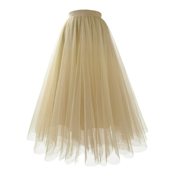 MIXUE Skirts For Women Summer Mesh Solid Color Pleated Elastic High Waist A Line Maxi Skirt Activewear,Brown,S