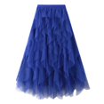 thumbnail image 1 of MIXUE Skirts For Women Summer Mesh Solid Color Ruffled Elastic High Waist A Line Maxi Skirt Beachwear,Blue,One Size, 1 of 6