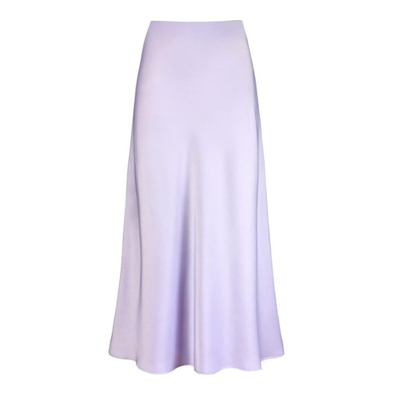 MIXUE Skirts For Women Summer Satin Solid Color Elastic High Waist Elegant Maxi Skirt Outwear,Purple,M
