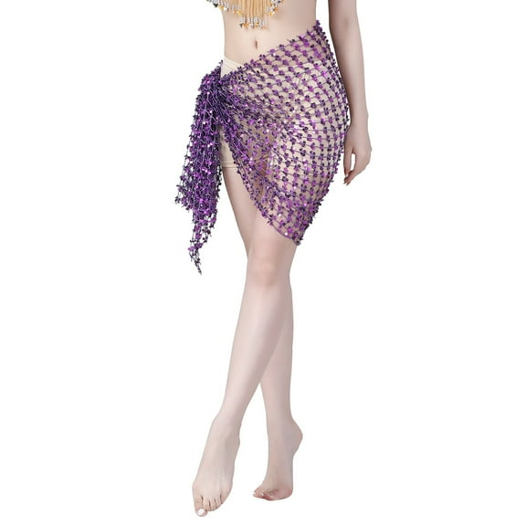 MIXUE Skirts For Women Summer Sequins Solid Color Hollow Out Elastic Dance Mini Skirt Streetwear,Purple,One Size