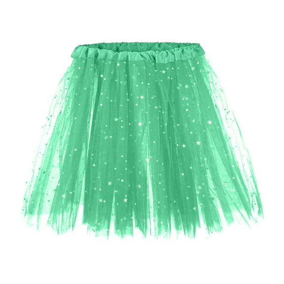 MIXUE Skirts For Women Summer Sequins Solid Color Mesh Elastic Waist Princess Fashion Tutu Mini Skirt Activewear,Green,One Size