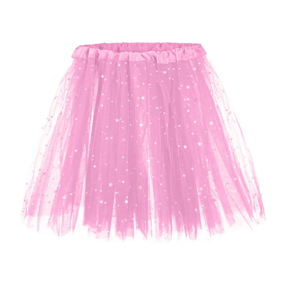 MIXUE Skirts For Women Summer Sequins Solid Color Mesh Elastic Waist Princess Fashion Tutu Mini Skirt Daily-Wear,Pink,One Size