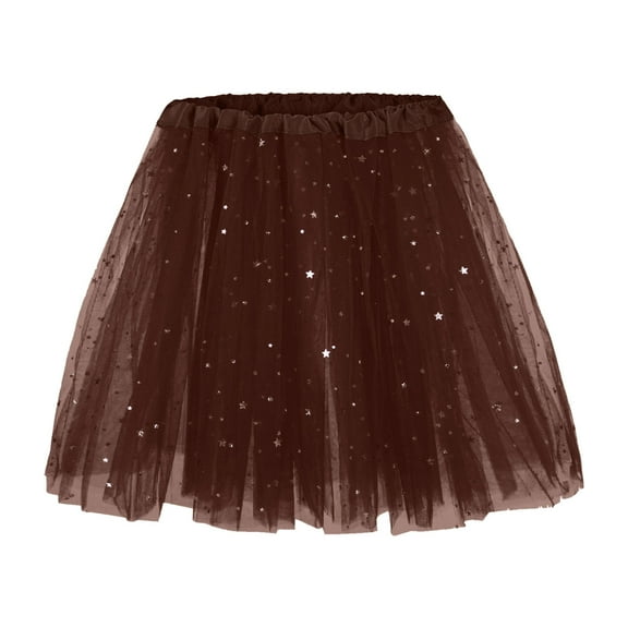 MIXUE Skirts For Women Summer Sequins Solid Color Mesh Elastic Waist Princess Fashion Tutu Mini Skirt Streetwear,Brown,One Size