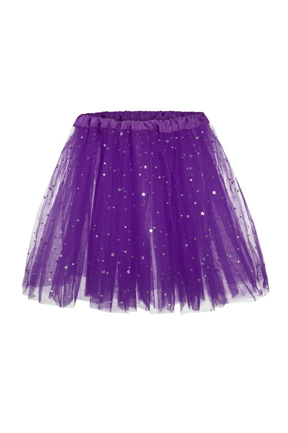 Skirts For Women Summer Sequins Solid Color Mesh Elastic Waist Princess Fashion Tutu Mini Skirt Streetwear,Purple,One Size