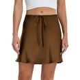 thumbnail image 1 of MIXUE Skirts For Women Summer Silk Satin Solid Color Elastic Waist Drawstring Casual Ruffle A Line Mini Skirt Holiday Wear,Brown,XL, 1 of 7
