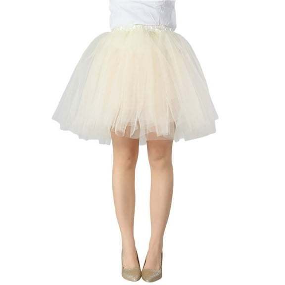 MIXUE Skirts For Women Summer Solid Color A Line Party Performance Casual Beach Dance Mesh Tutu Mini Skirt Sportswear,Beige,S