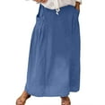 thumbnail image 1 of MIXUE Skirts For Women Summer Solid Color Casual With Pockets Plus Size High Waist Pleated Long A Line Flowy Travel Denim Maxi Skirt Sportwear,Blue,M, 1 of 5