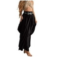 thumbnail image 1 of MIXUE Skirts For Women Summer Solid Color Cotton Elastic High Waist Drawstring Pockets Bohemian Loose Maxi Skirt Activewear,Black,XL, 1 of 4