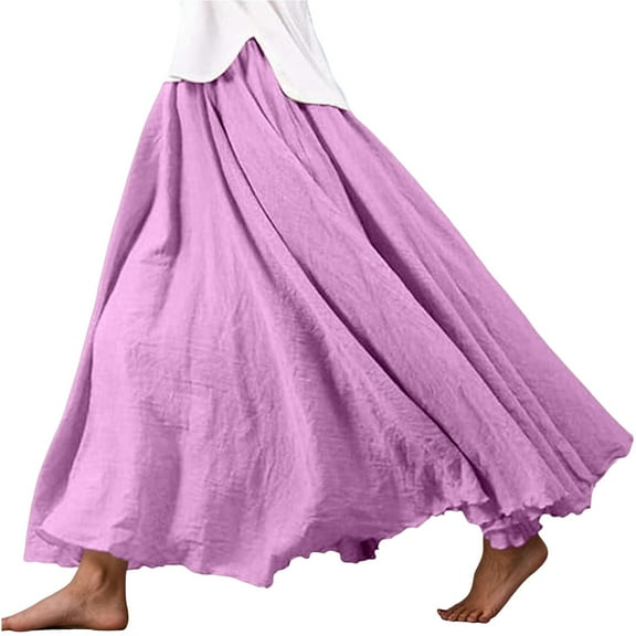 MIXUE Skirts For Women Summer Solid Color Elastic High Waist A Line Casual Boho Maxi Skirt Daily-Wear,Purple,S