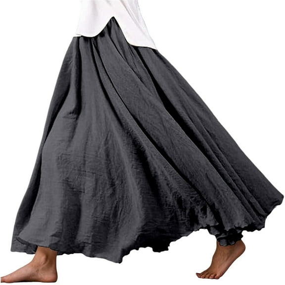 MIXUE Skirts For Women Summer Solid Color Elastic High Waist A Line Casual Boho Maxi Skirt Sportswear,Gray,S
