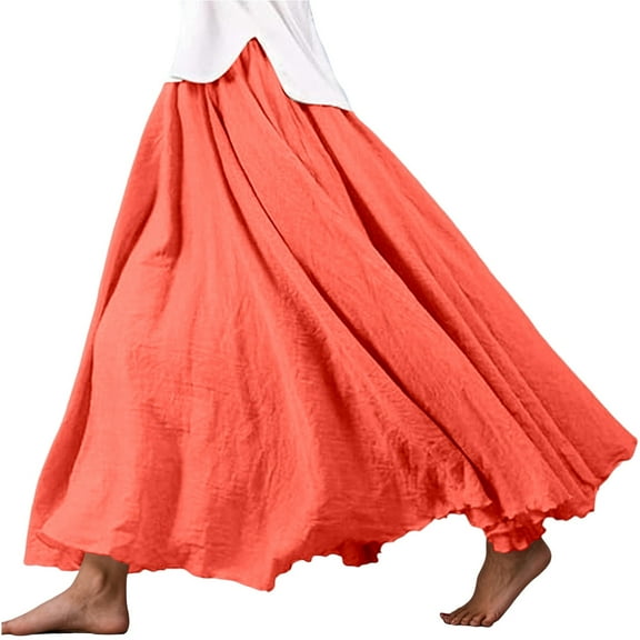 MIXUE Skirts For Women Summer Solid Color Elastic High Waist A Line Casual Boho Maxi Skirt Workwear,Black,M