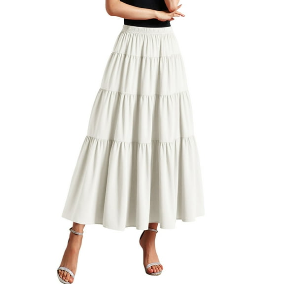 MIXUE Skirts For Women Summer Solid Color Elastic High Waist A Line Casual Maxi Skirt Sportswear,White,One Size