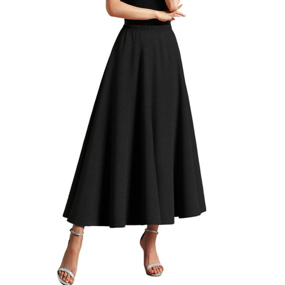 MIXUE Skirts For Women Summer Solid Color Elastic High Waist A Line Elegant Casual Maxi Skirt Daily-Wear,Black,One Size