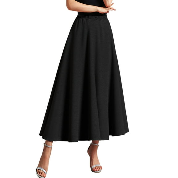 MIXUE Skirts For Women Summer Solid Color Elastic High Waist A Line Elegant Casual Maxi Skirt Daily-Wear,Black,One Size