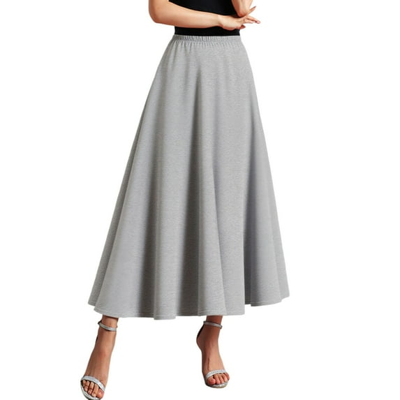 MIXUE Skirts For Women Summer Solid Color Elastic High Waist A Line Elegant Casual Maxi Skirt Holiday-Wear,Black,One Size