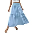 thumbnail image 1 of MIXUE Skirts For Women Summer Solid Color Elastic High Waist A Line Elegant Maxi Skirt Outwear,Blue,L, 1 of 7