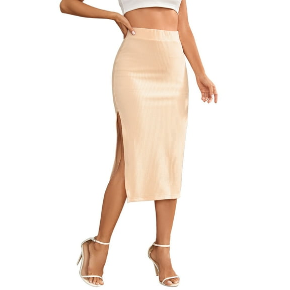 MIXUE Skirts For Women Summer Solid Color Elastic High Waist A Line Midi Casual Bodycon Maxi Skirt Streetwear,Beige,XL