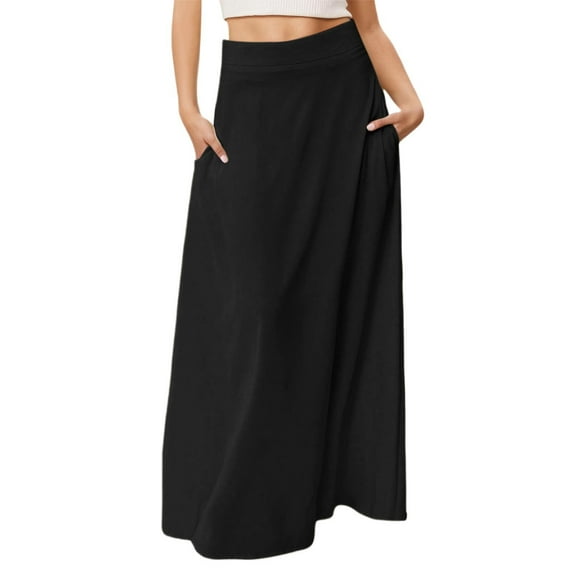 MIXUE Skirts For Women Summer Solid Color Elastic High Waist Casual Maxi Skirt Activewear,Black,XL