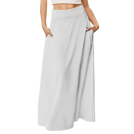 MIXUE Skirts For Women Summer Solid Color Elastic High Waist Casual Maxi Skirt Activewear,White,L