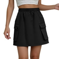 MIXUE Skirts For Women Summer Solid Color Elastic High Waist Drawstring A Line Mini Tennis Skirt Sportwear,Black,S