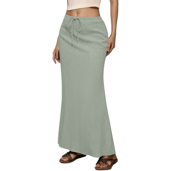 MIXUE Skirts For Women Summer Solid Color Elastic High Waist Drawstring Casual Bodycon Midi Maxi Skirt Sportswear,Green,S