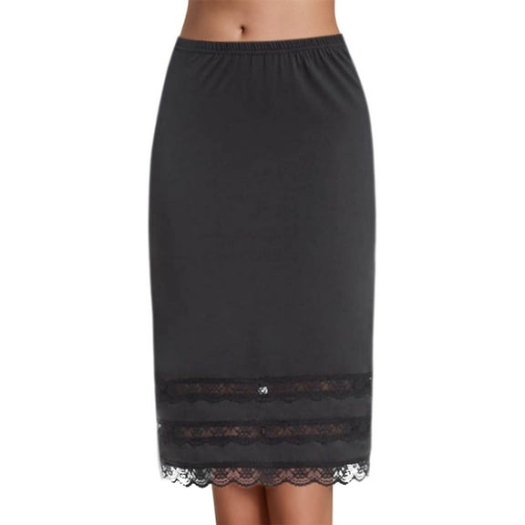 MIXUE Skirts For Women Summer Solid Color Elastic High Waist Lace Trim Elegant Casual Pencil Skirt Beachwear,Black,XL
