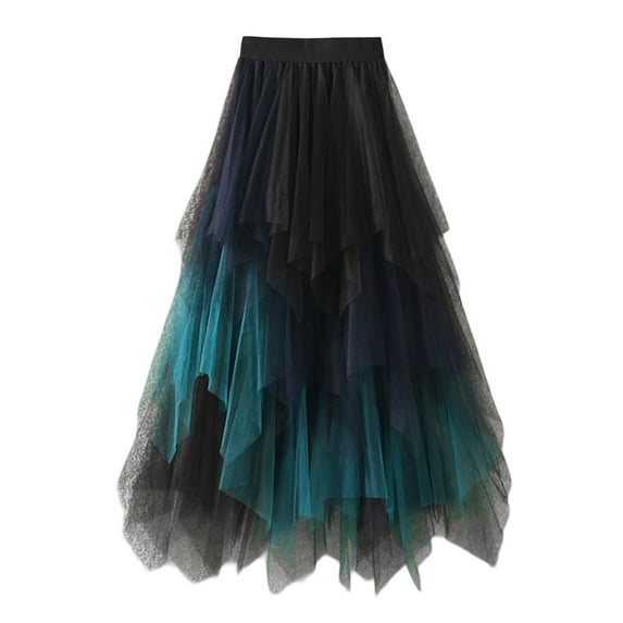 MIXUE Skirts For Women Summer Solid Color Elastic High Waist Ruffled A Line Wedding Tutu Maxi Skirt Activewear,Green,XXL