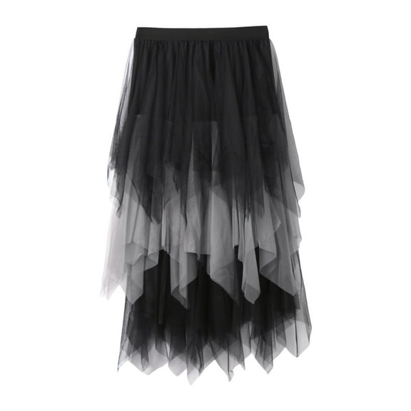 MIXUE Skirts For Women Summer Solid Color Elastic High Waist Ruffled A Line Wedding Tutu Maxi Skirt Holiday Wear,Black,XL