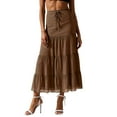 thumbnail image 1 of MIXUE Skirts For Women Summer Solid Color Elastic High Waist Swing Loose Splicing Maxi Skirt Outwear,Brown,M, 1 of 4