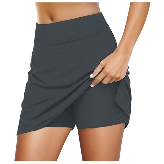 MIXUE Skirts For Women Summer Solid Color Elastic High Waist Yoga Sports Mini Tennis Skirt Daily-Wear,Gray,XXL